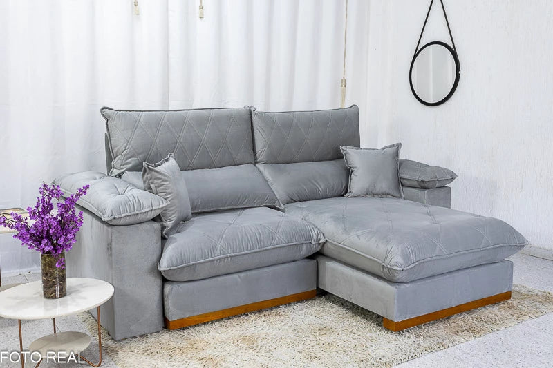 Sofá Retrátil Reclinável 2.30m Magnum Veludo Prata - Molas Ensacadas