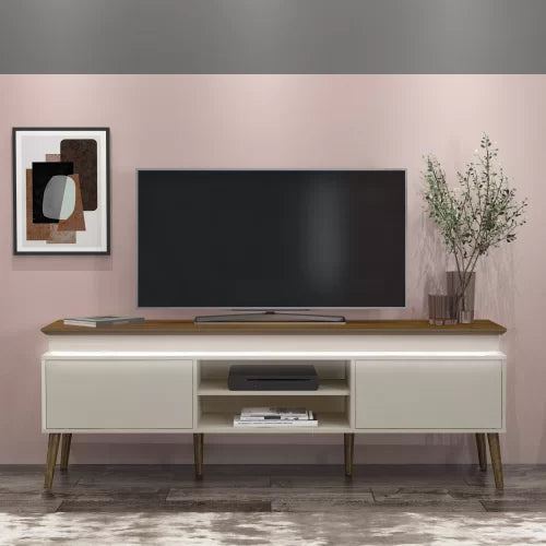 Rack para TV até 75 Polegadas com LED 2 Portas Fecho Toque Lumina Pinho/Off White - Móveis furniture