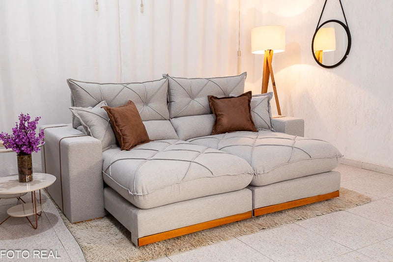 Sofá Retrátil Reclinável Gran Bello 2.30m Linho Cinza 31 - Molas Ensacadas Pocket