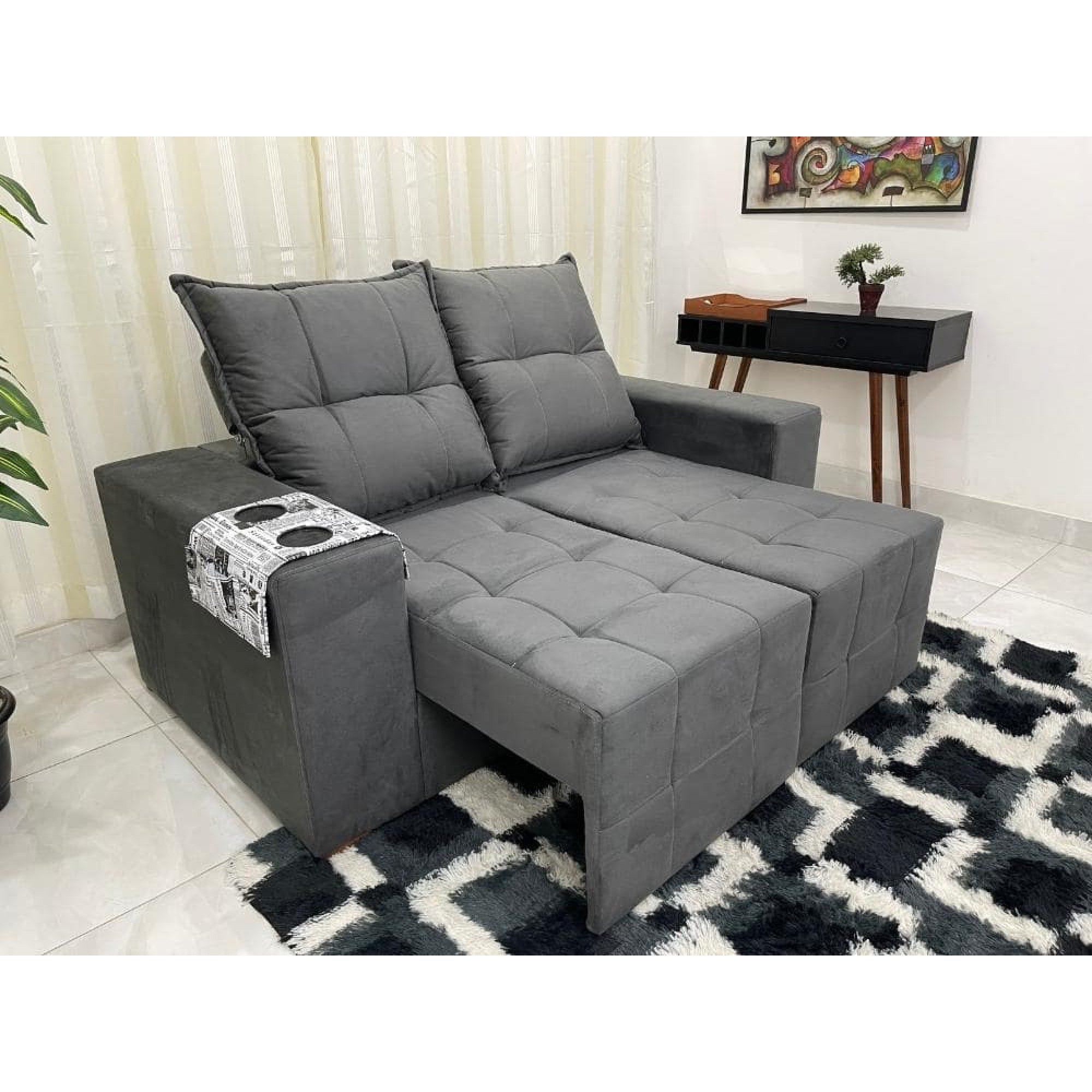 Sofá Espanha Retrátil Reclinável 1,50m - Grafite - Móveis furniture