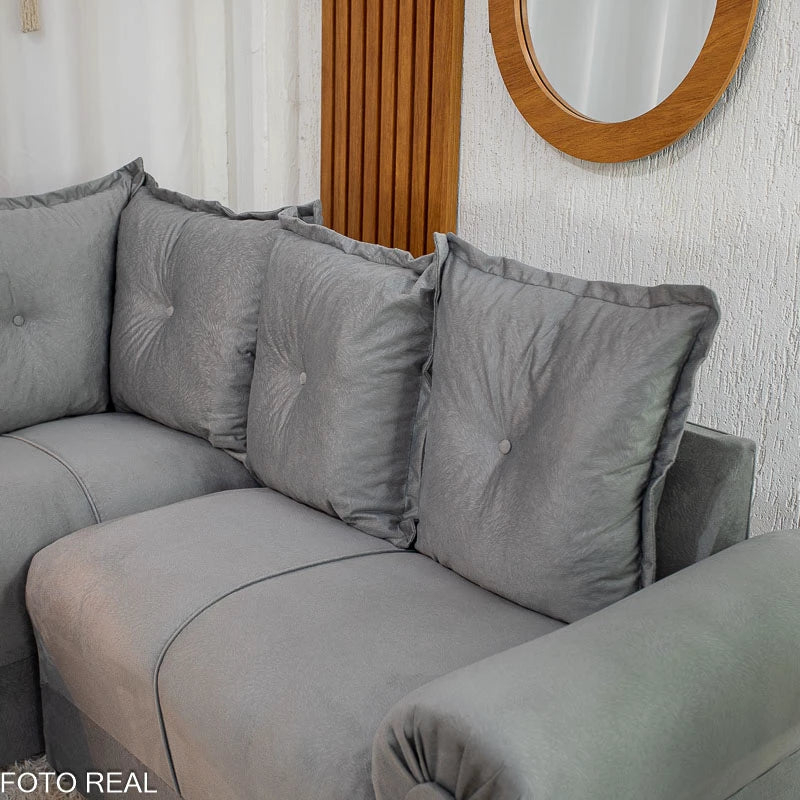 Sofá Canto Bianca Veludinho Cinza