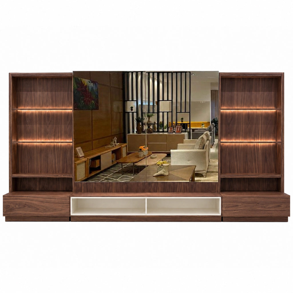 Estante Home Paollo 300cm com Led 2 Portas com Espelho Bronze e 2 Gavetas Pollo Decor