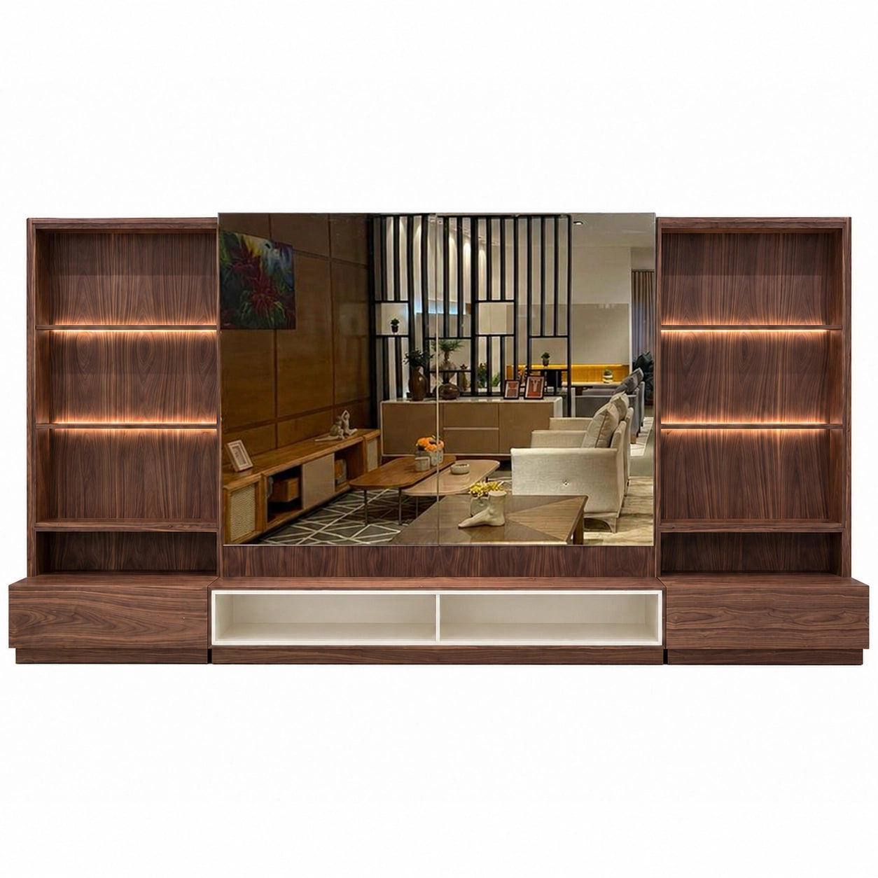 Estante Home Paollo 300cm com Led 2 Portas com Espelho Bronze e 2 Gavetas Pollo Decor