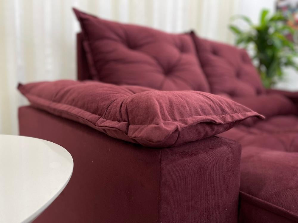 Sofá Retrátil Reclinável Grécia 1.90m – Vinho Veludinho - Móveis furniture