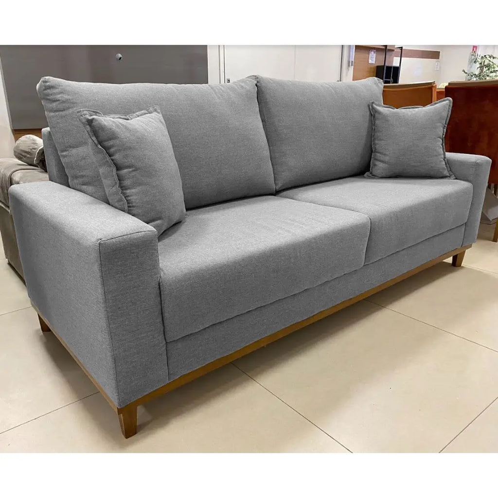 Sofá Grécia em Linho 4 Lugares Pé Madeira 212cm Aifos CINZA