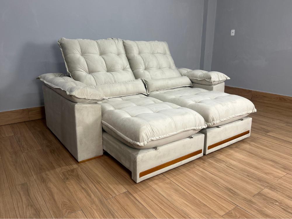 Sofá Retrátil e Reclinável Istambul 2.10m – Bege Veludo