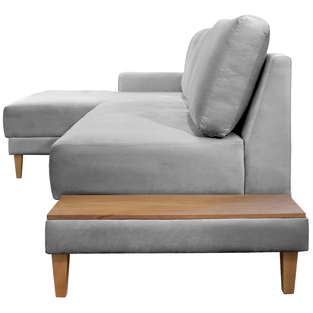 Sofá com Chaise Ref.825 2,90 m Chenile Linho Cinza Firenze – RONDOMÓVEIS