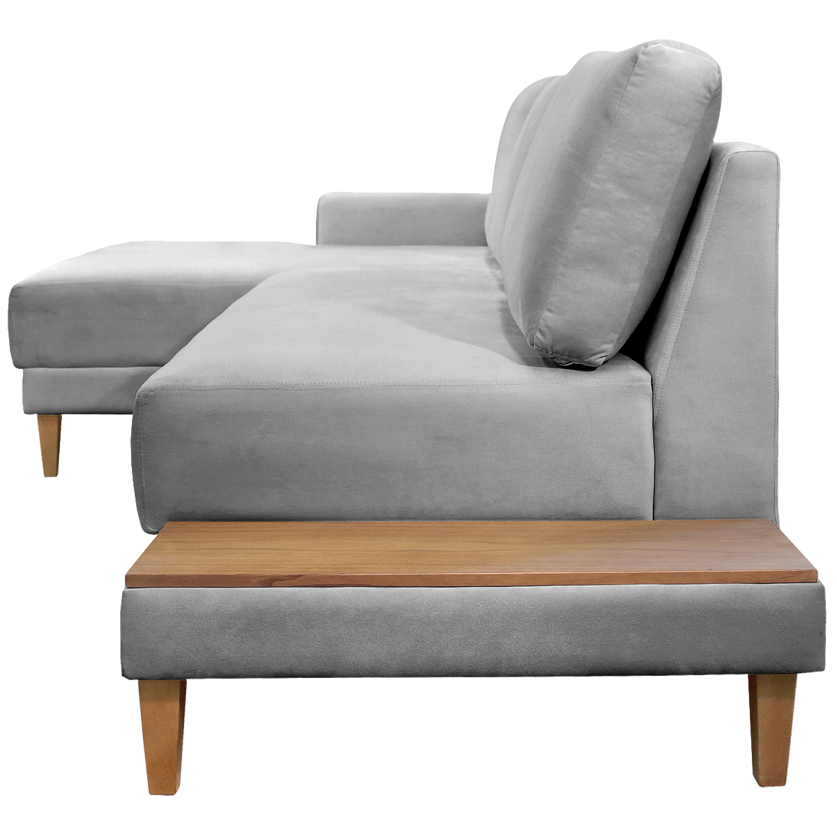 Sofá com Chaise Ref.825 2,90 m Chenile Linho Cinza Firenze – RONDOMÓVEIS