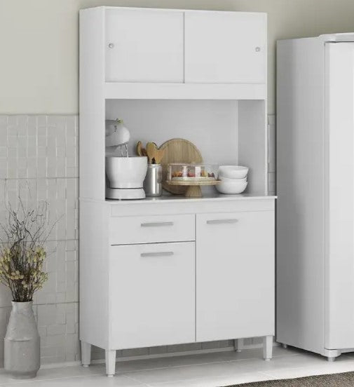 Armário de Cozinha Ceara 4 Portas 1 Gaveta Atualle Canelato 3D Off White - Móveis furniture