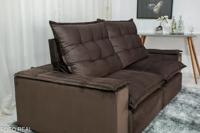 Sofá Retrátil Reclinável Atenas 2.10m Veludo Marrom D33 e Molas Ensacadas - Móveis furniture