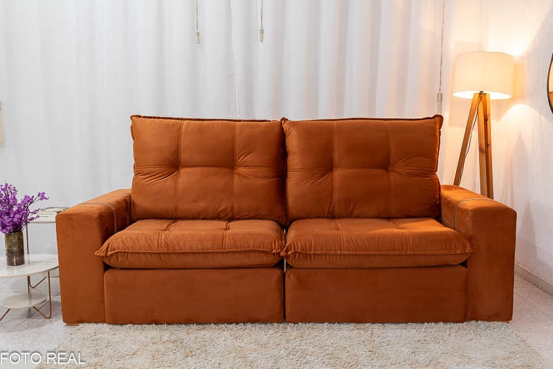 Sofá Retrátil Reclinável Santiago Veludo Terracota 549 Larg. 2.50m - Molas Ensacadas