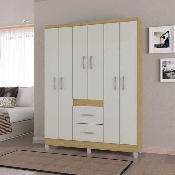 Guarda-Roupa 6 Portas Milão 1,35 m Damasco/Off White – POQUEMA