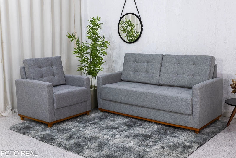 Sofá Áustria 3 Lugares + Poltrona Áustria Cinza - Móveis furniture