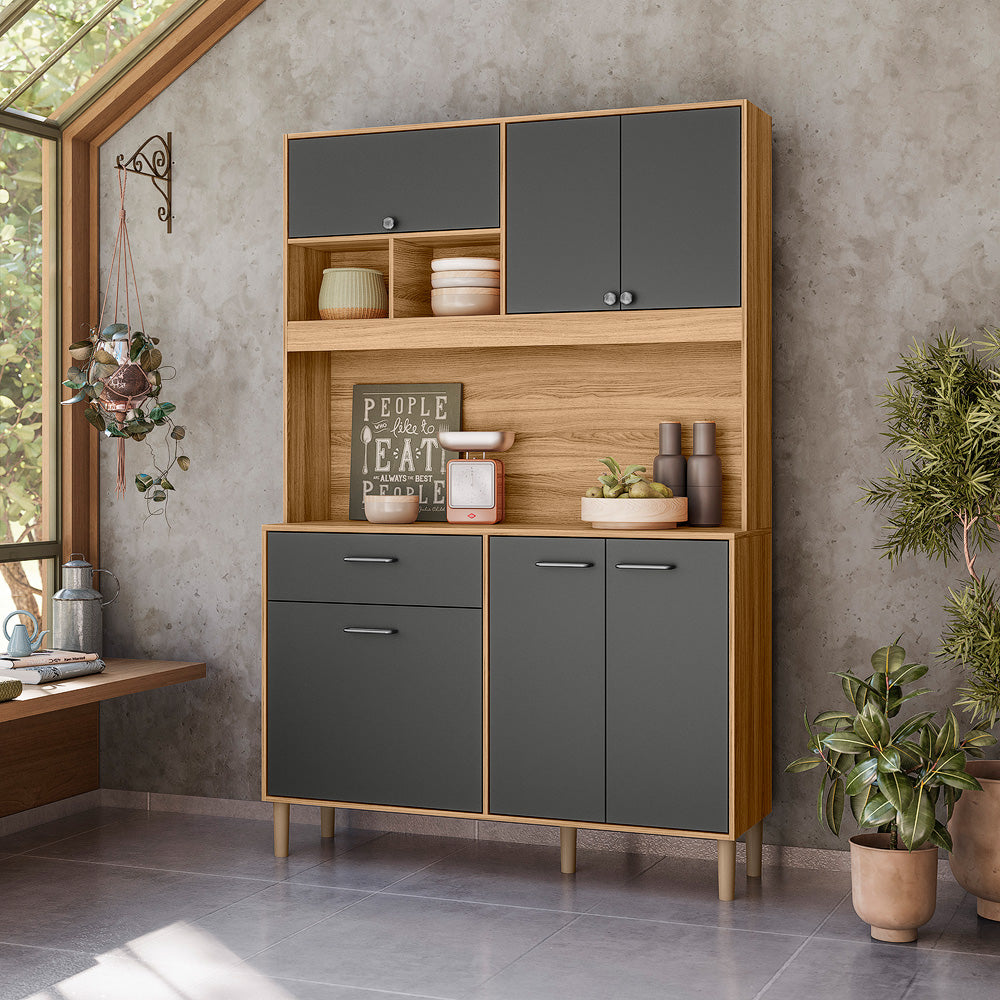 Kit De Cozinha 120 Cm 6 Portas 1 Gaveta Freijó/Chumbo Nicioli Erva Doce - Móveis furniture