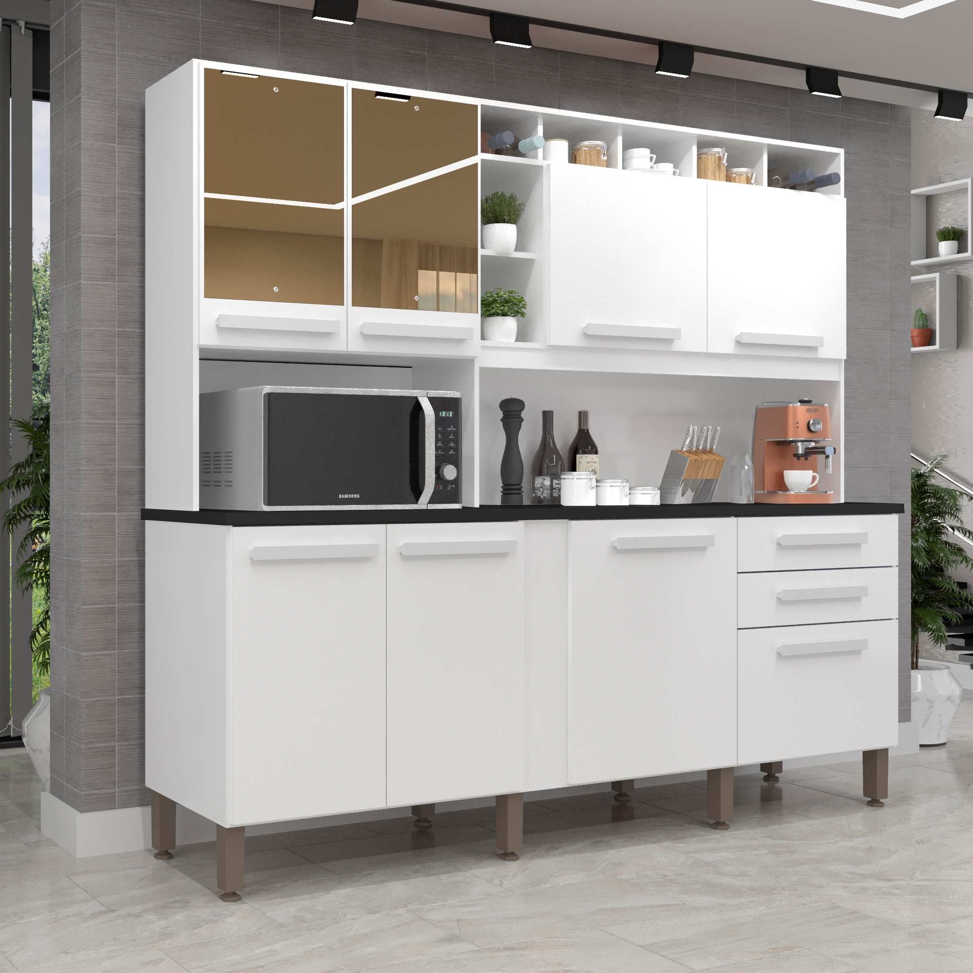 Kit Cozinha Antonela 8P2G c Espelhos Branco Imop - Móveis furniture