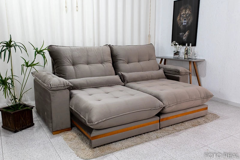 Sofá Retrátil Reclinável Ibis 2.30m Veludo Cinza - Móveis furniture