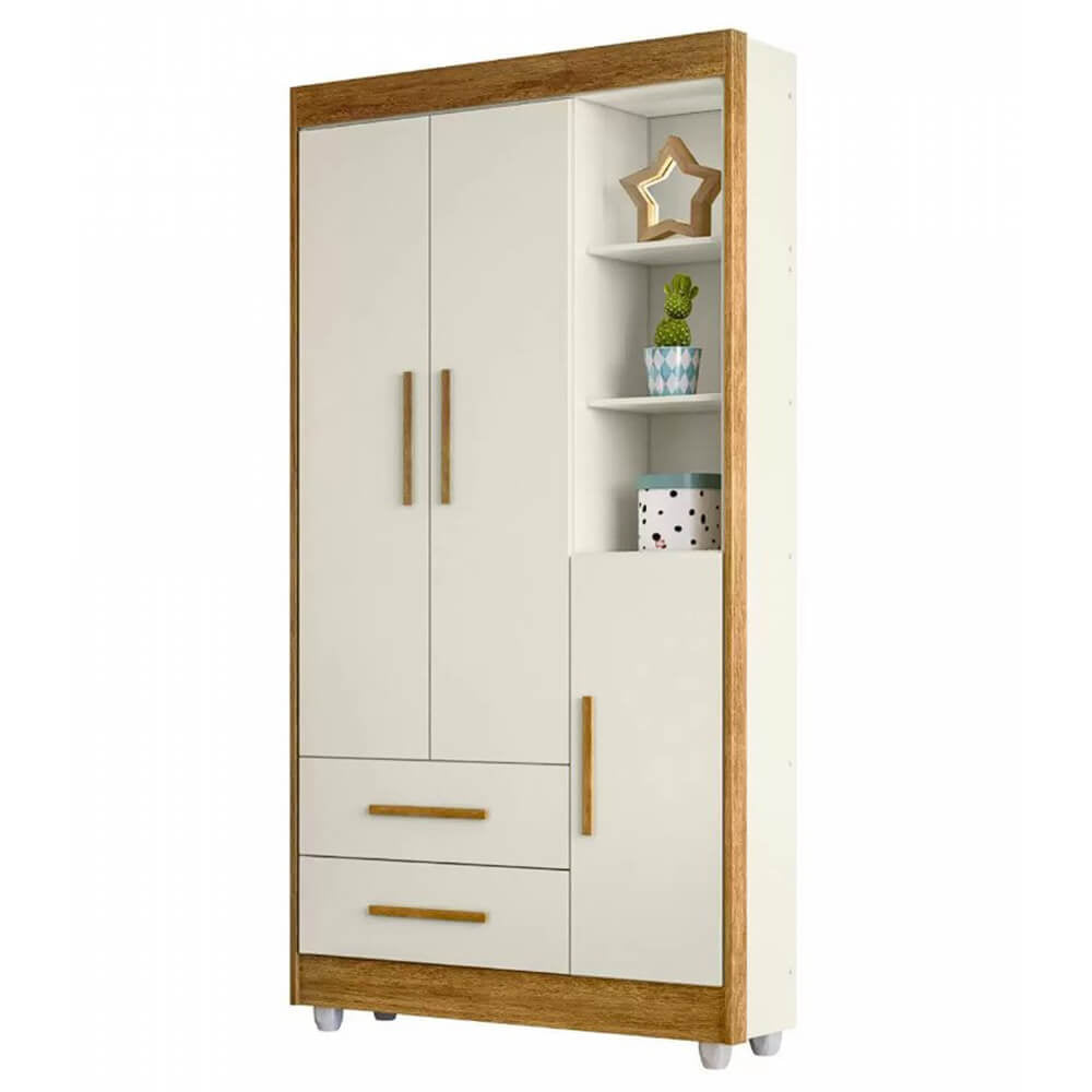 Guarda Roupa Flocos Infantil 3 Portas 2 Gavetas Tigus - Móveis furniture