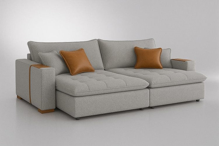 Sofa Cama Retratil Mariah 250 2x100 + Braco 25cm Linho Bege 01 Idealle