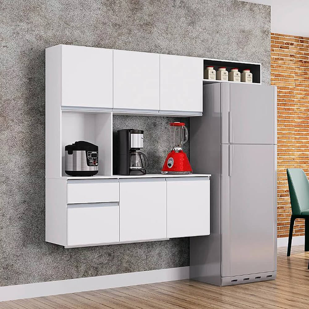 Cozinha Suspensa Mel 6 Portas 1 Gaveta Poquema Branco - Móveis furniture