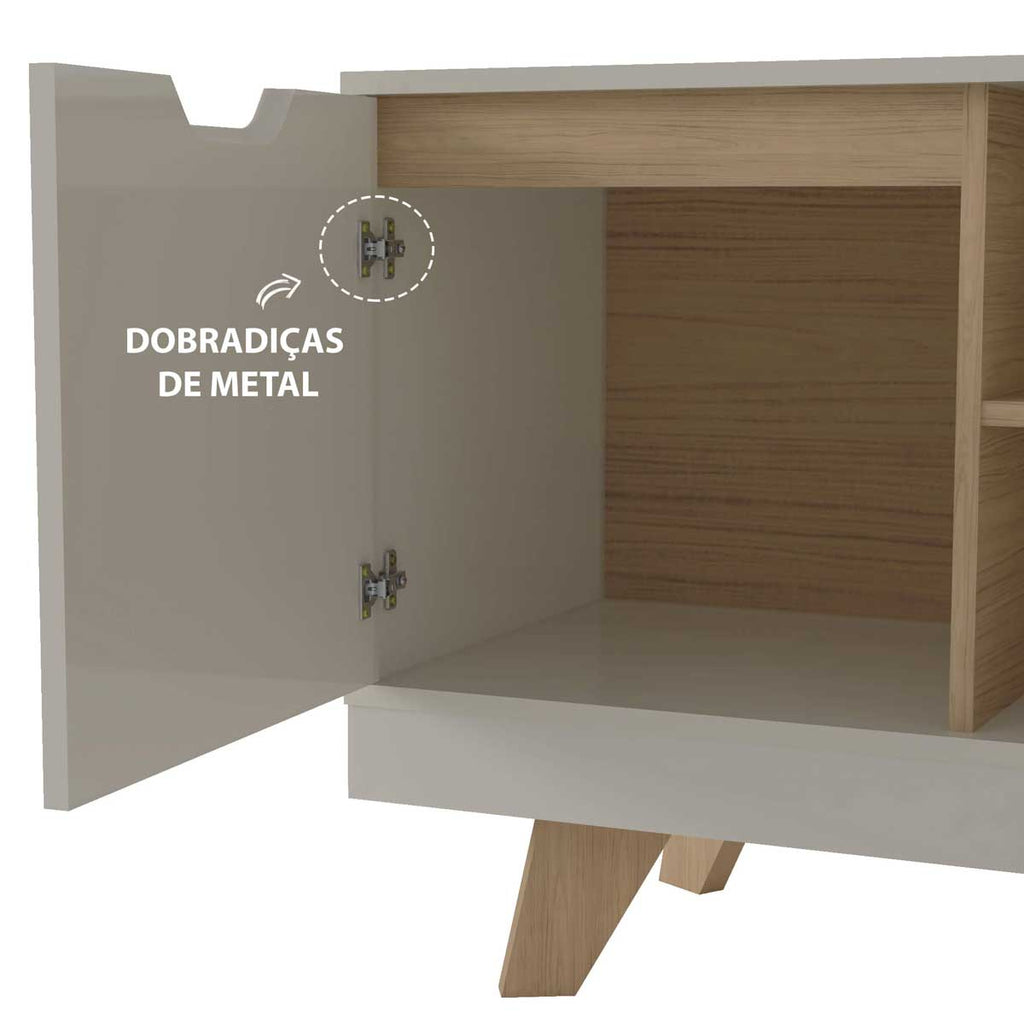 Rack Michigan 01 Porta 02 Gavetas 1.60m – Off White/Carvalho