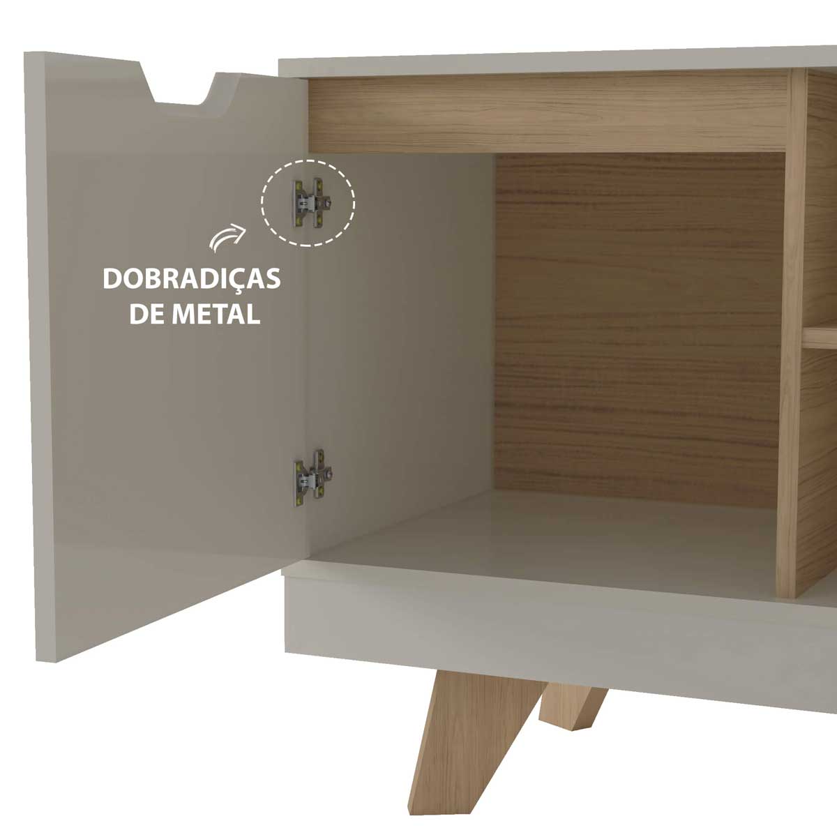 Rack Michigan 01 Porta 02 Gavetas 1.60m – Off White/Carvalho
