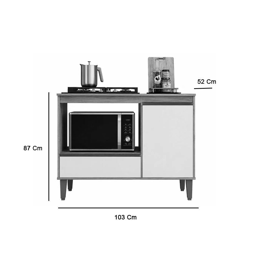 Balcão Dinamarca para Cooktop 4 Ou 5 Bocas e Forno 1 Porta 1 Gaveta Rud Rack