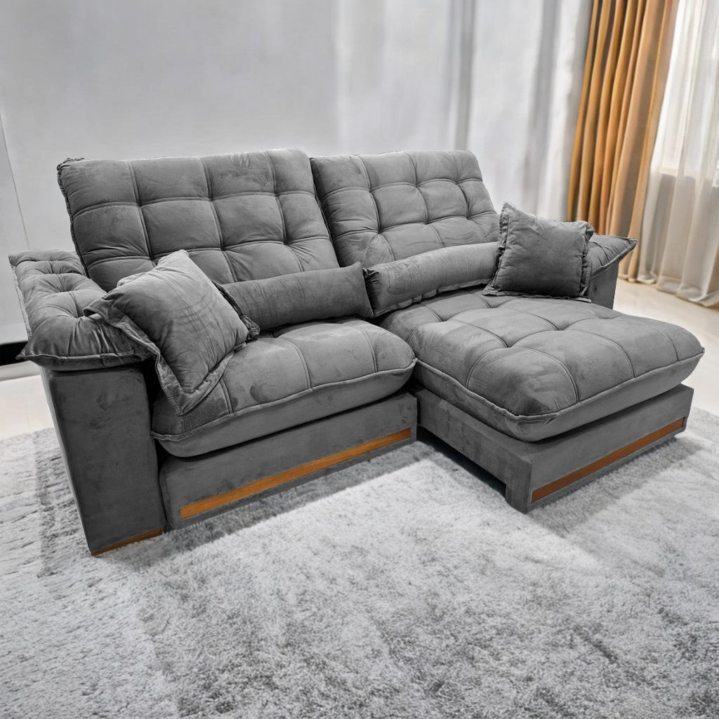 Sofá Retrátil e Reclinável Hércules/Zurique 2,50 m Veludo Cinza – VICAM ESTOFADOS - Móveis furniture