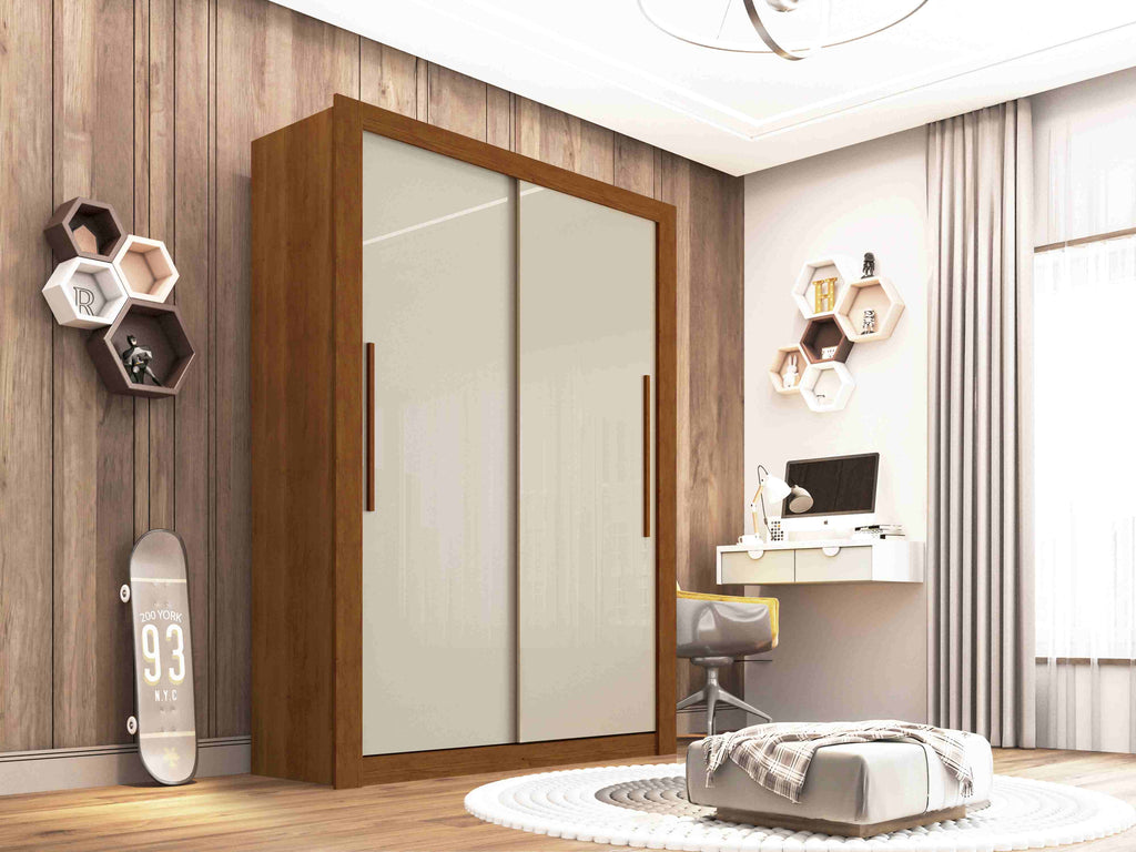 14177.Roupeiro Panama 2P2G sem Espelho Ipe OffWhite Salleto - Móveis furniture