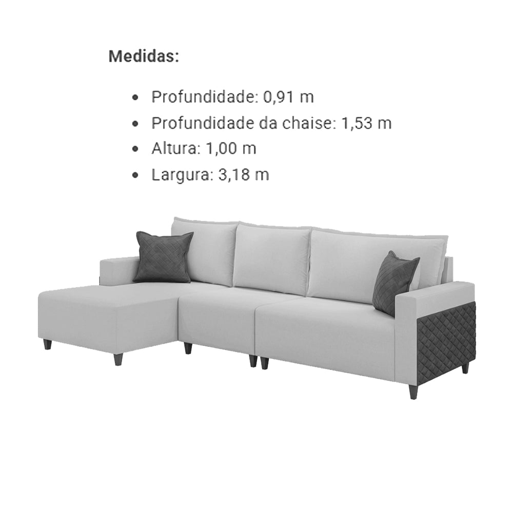 Sofá 3081 com Chaise 318cm em Linho 6 Lugares Lufer