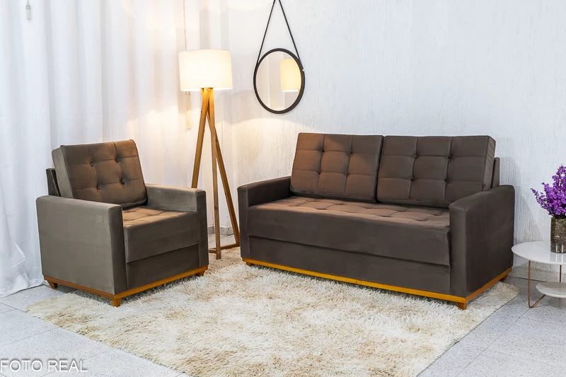 Sofá Áustria 3 Lugares + Poltrona Áustria Marrom - Móveis furniture