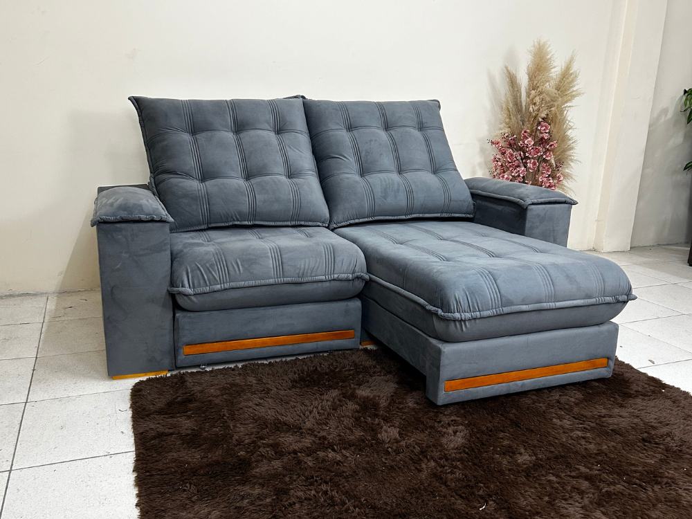Sofá Retrátil Reclinável Iguaçu 2.10m – Cinza Veludão - Móveis furniture