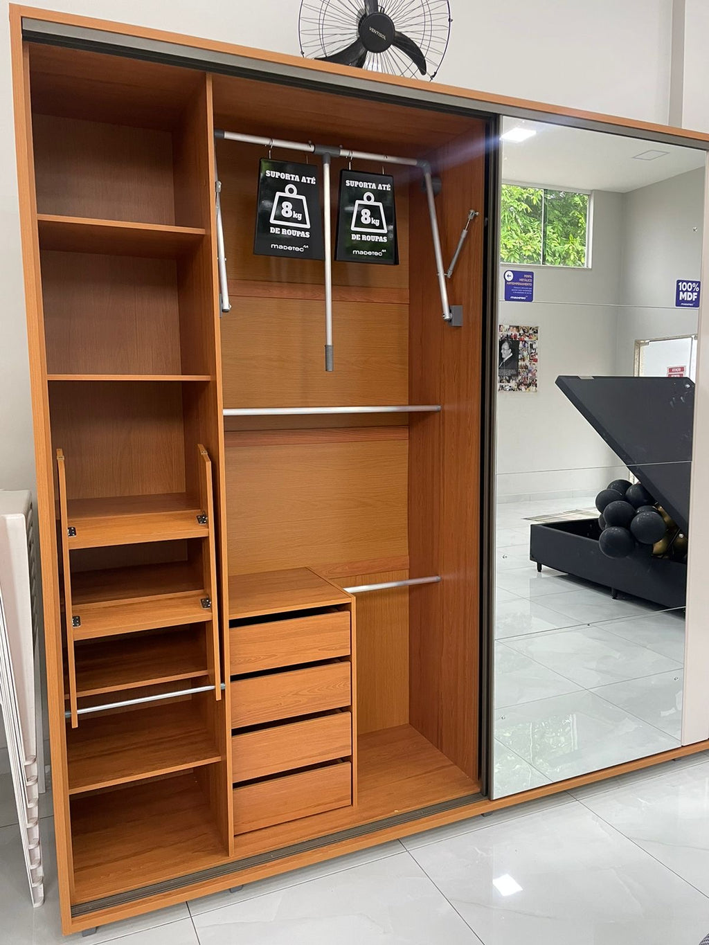 Roupeiro Dali 2P8G com 2 Espelhos Cinamomo.Off White Madetec