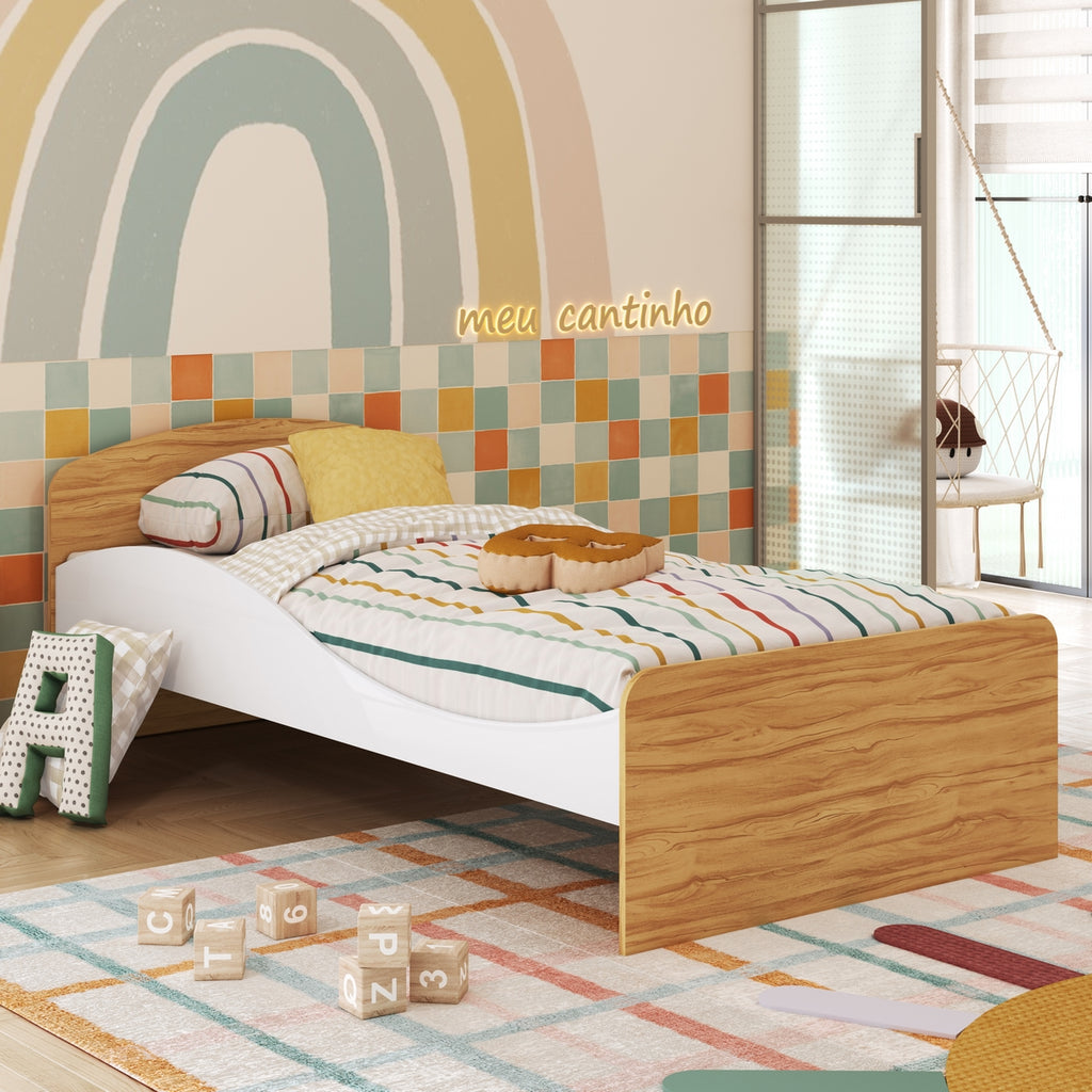 Cama Solteiro Lua Branco Brilho/Amêndoa – PEROBA MÓVEIS