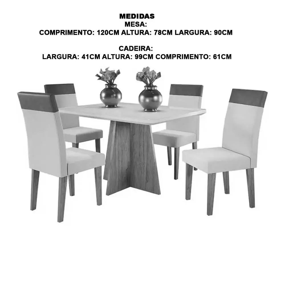 Mesa de Jantar Viena 120x90cm com 4 Cadeiras Turim Tecido Linho Viero