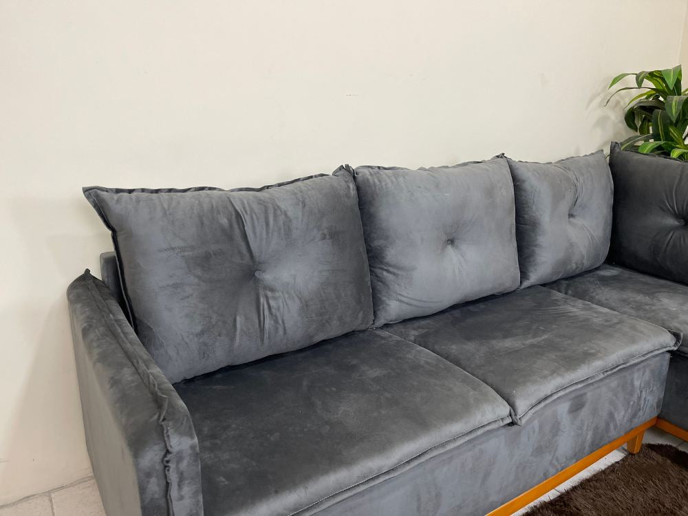 Sofá de Canto 2 x 3 Lugares Malibu – Cinza Veludo - Móveis furniture