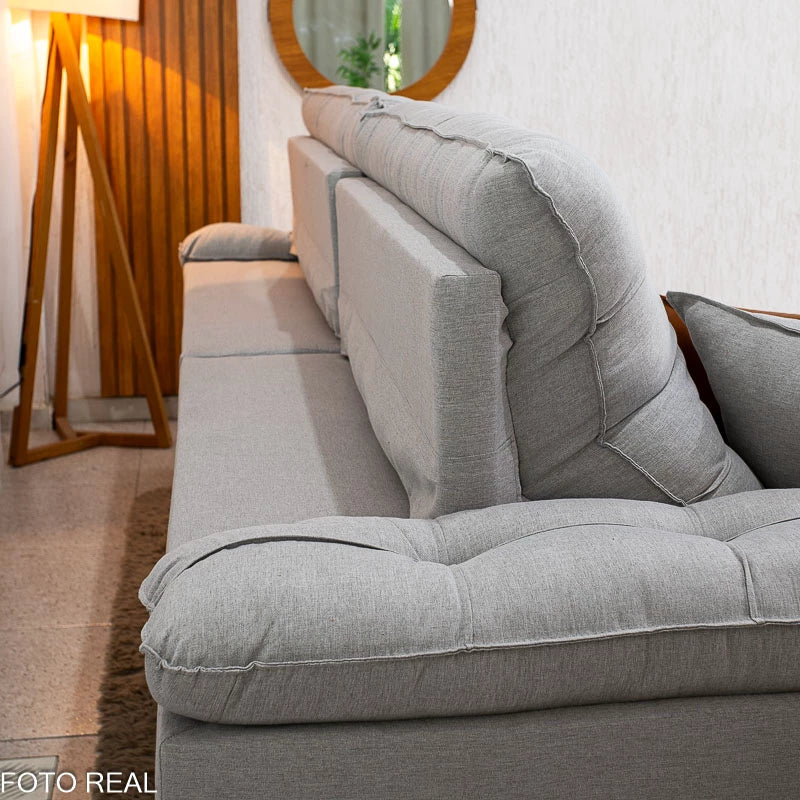 Sofá Retrátil Reclinável Verona 2.90m Linho Cinza Gelo 31 D28 Soft - Molas Ensacadas