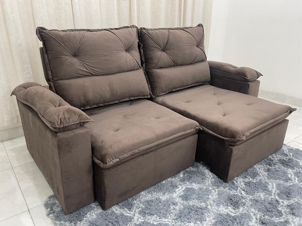 Sofá Retrátil e Reclinável REF 2030 2.00m – Marrom Veludão - Móveis furniture