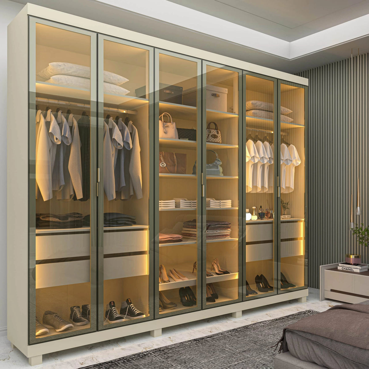 Guarda-Roupa Imperatriz 2,30 m 6 Portas/6 Reflecta Off White – GELIUS