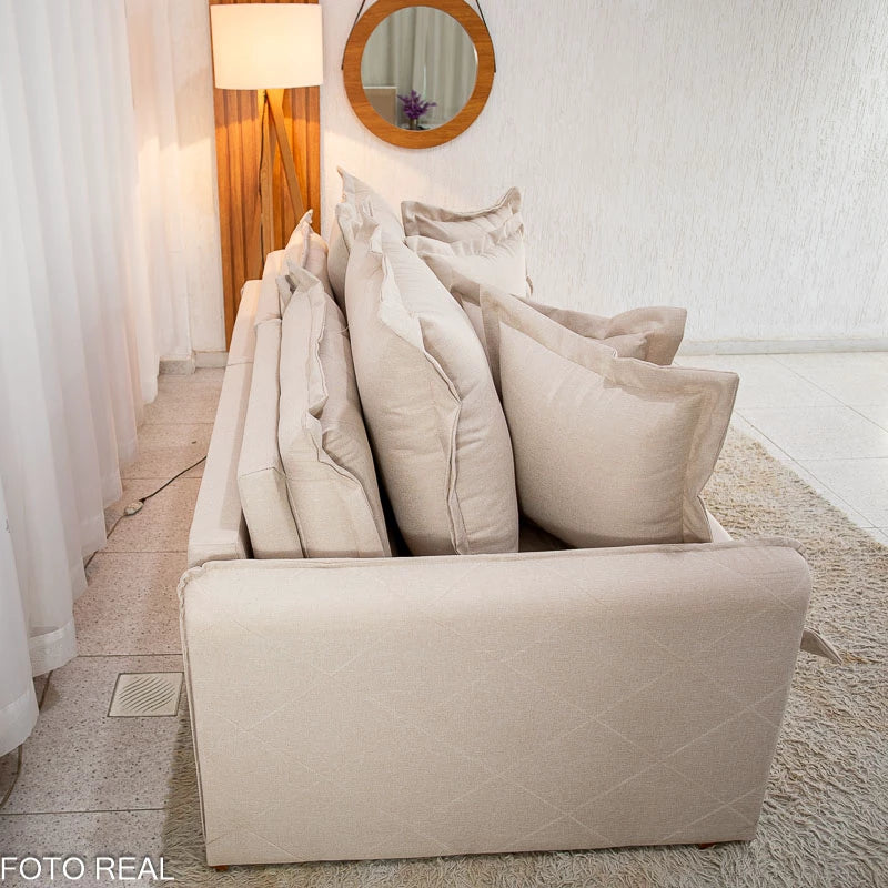 Sofá Retrátil Reclinável Lima 2.00m Linho Bege A57 - Sem Caixa