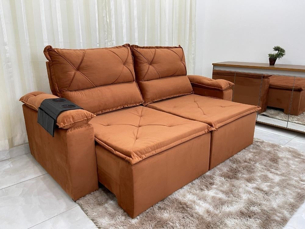 Sofá Retrátil e Reclinável REF 2025 2.00m – Terracota Veludão - Móveis furniture