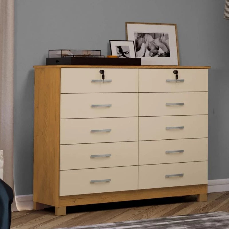 Cômoda Lucca Larg. 1.18m Noce TX/Pérola 10 Gavetas C/Pés - San Marino