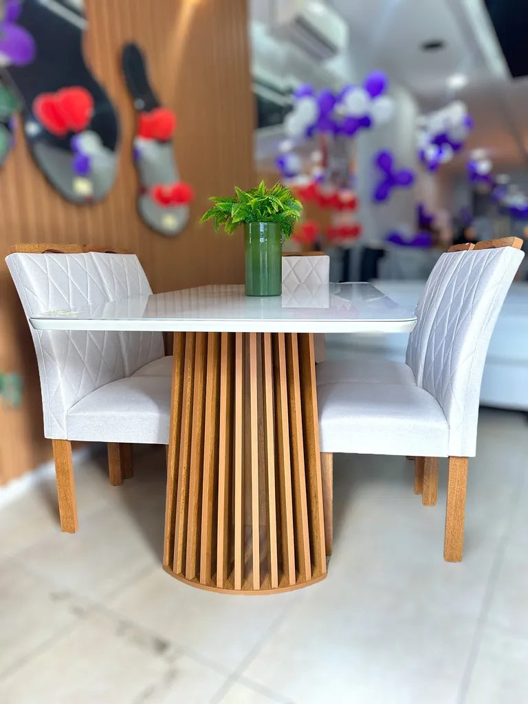 Mesa Nevada 120x90 (Off/Cinamomo) C/ 4 Caderias Toronto - Tecido Cinamomo - Móveis furniture