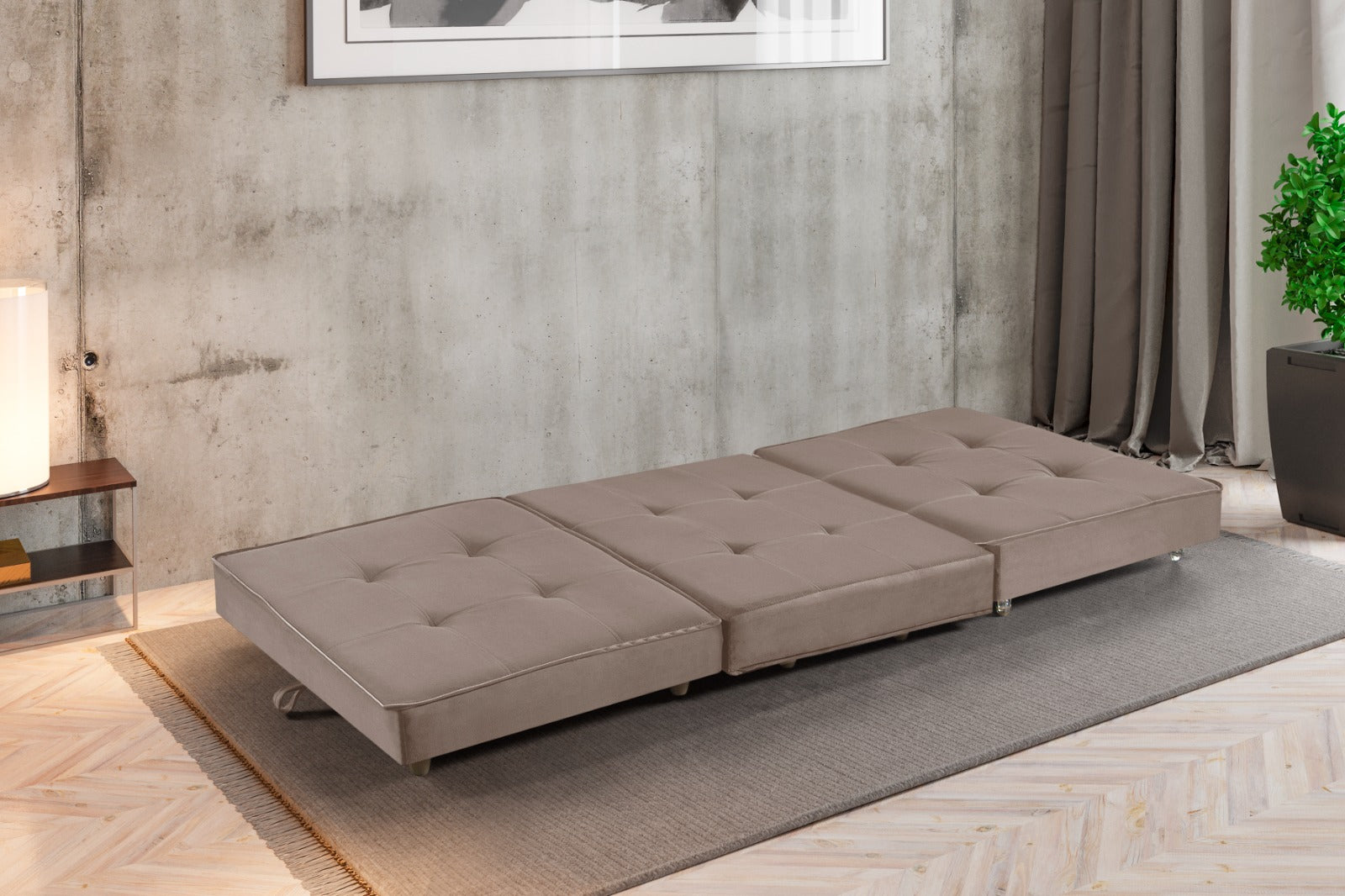 Puff Cama 190 3x62 Veludo Inca Bege Escuro 03 Idealle