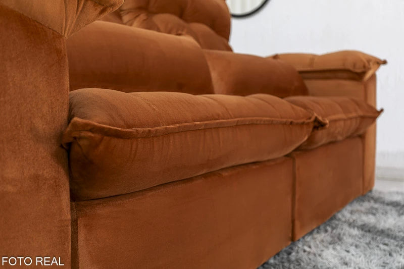 Sofá Retrátil Reclinável 2.30m Ipanema Veludo Terracota - Móveis furniture