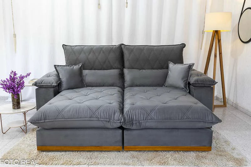 Sofá Retrátil Reclinável 2.30m Magnum Veludo Cinza 814 - Molas Ensacadas