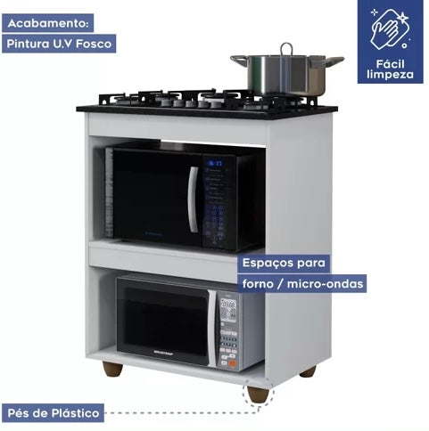 Balcão para Cooktop 4 Bocas 2 Nichos para Forno Turim Kaiki Móveis Branco - Móveis furniture