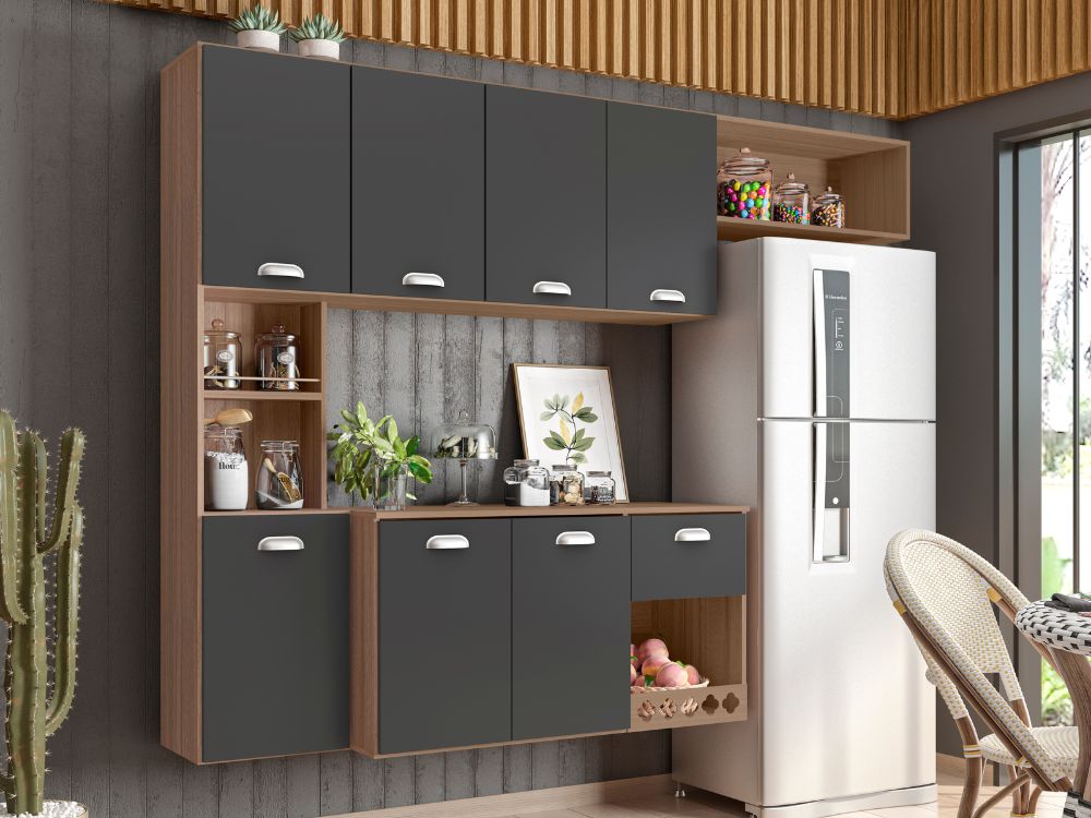 Cozinha Suspensa Mila – Carvalho/Grafite - Móveis furniture
