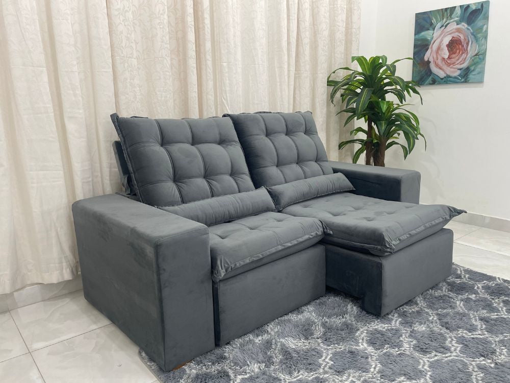 Sofá Retrátil Reclinável Small 2.00m – Cinza Veludão - Móveis furniture