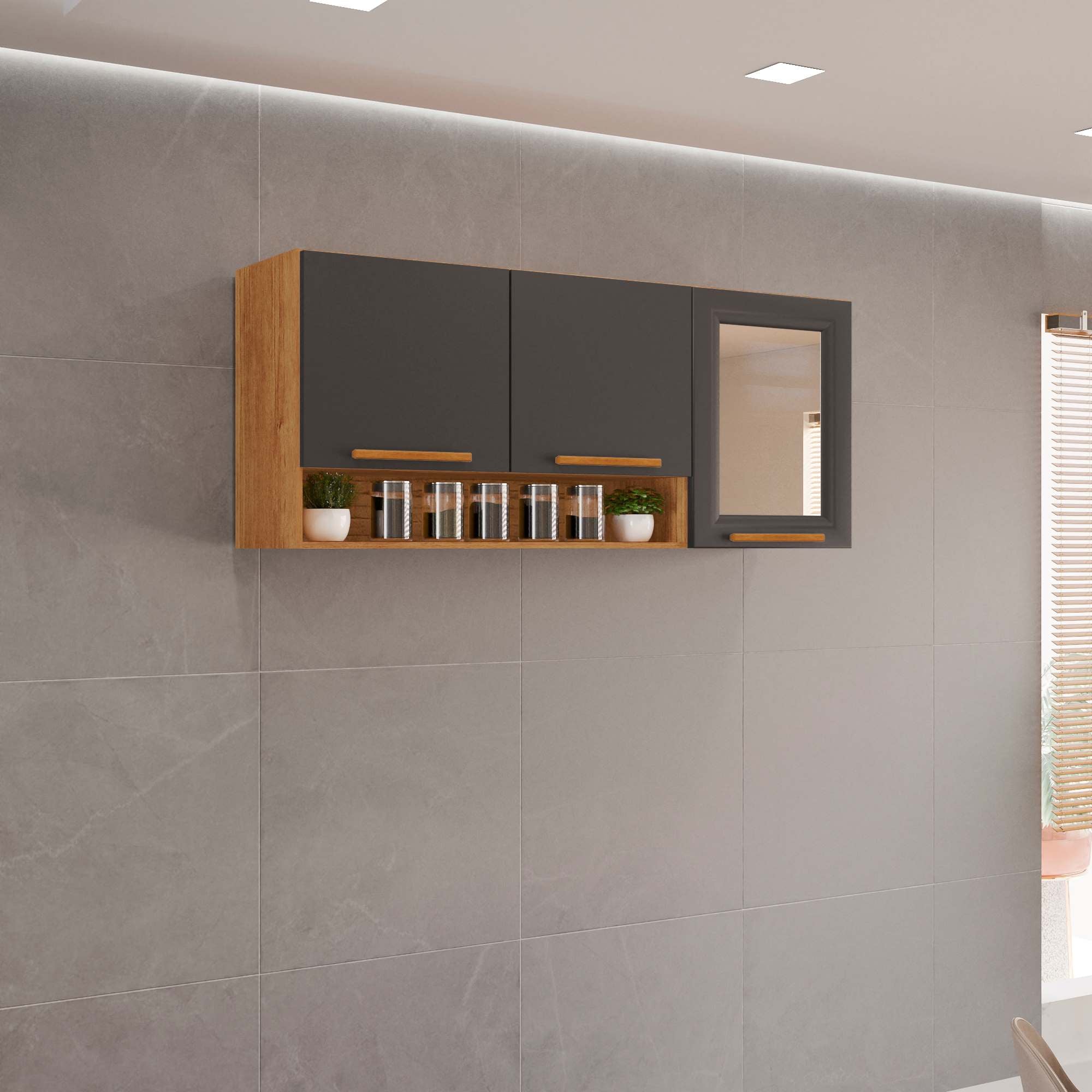 Aereo Cozinha New Valencia 3P1Vidro Reflecta Cinamomo.Grafite Salleto