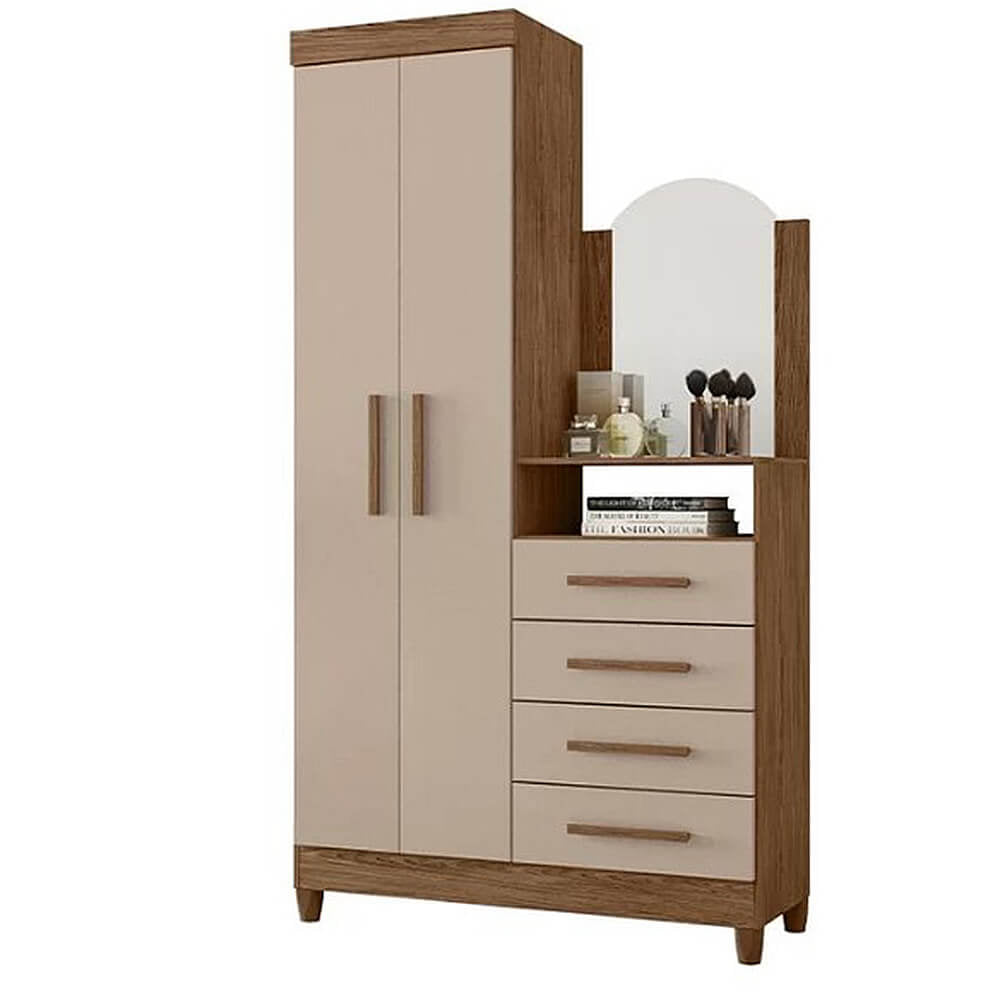 Cômoda Capri 4 Gavetas 2 Portas com Espelho Albatroz - Móveis furniture